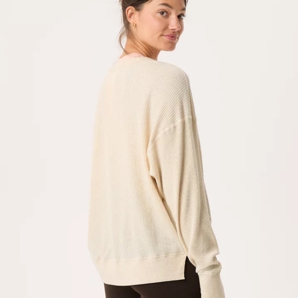 Aerie Offline Waffle Knit Boxy Fit Oversized Pullover Top L - Picture 2 of 6
